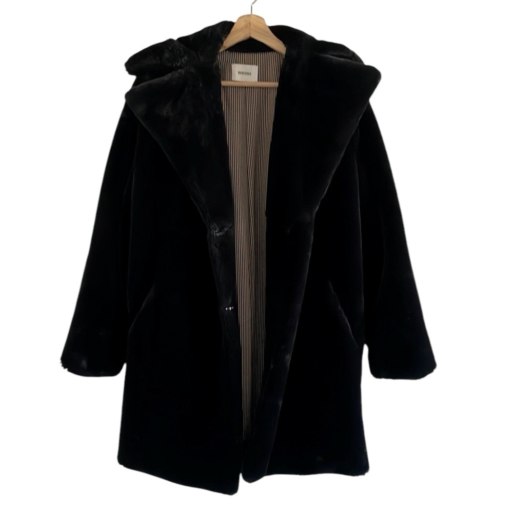 Nanushka Faux Fur Coat Longline Quiet Luxury Medium‎ Oversized Lined Black